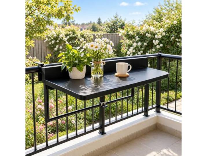 hängetisch balkon,Beistelltisch Klapptisch Mit 5 Höhenverstellbar,Schwarz Verstellbarer Wand-Geländertisch Für Die Terrasse,Balkontisch Klappbar Hängend,Braun,120X39CM,Wetterbeständig Und Langlebig