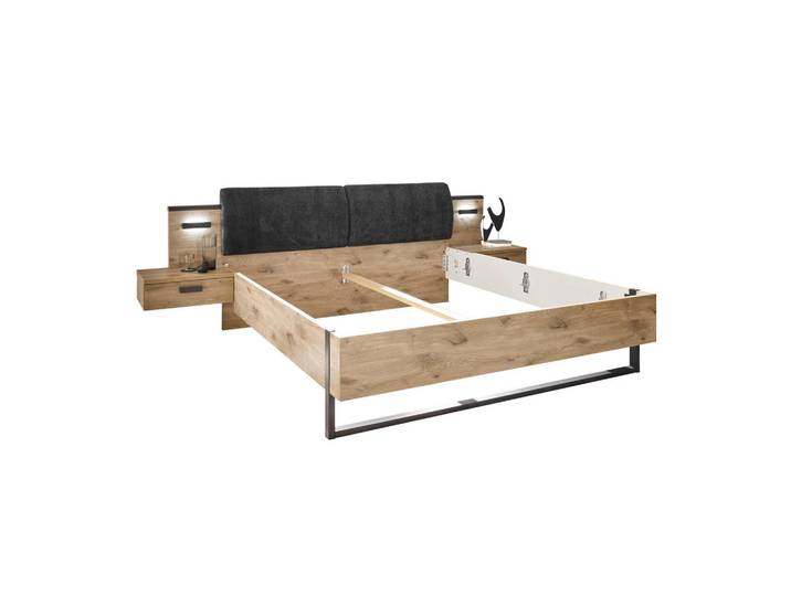 Xora Bettanlage, Graphit, Eiche, E, 180x200 cm, gepolstertes Kopfteil, Lattenrosthöhe individuell einstellbar, für Elektrolattenrost geeignet, Lattenrost geeignet,Soft-Close-System, Schlafzimmer, Betten