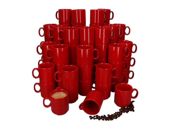 MamboCat Becher 72er Set Event Kaffeebecher 250ml rot Porzellan-Tassen stapelbar, Porzellan