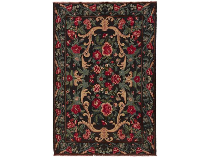 Kelim Rosen Alt Teppich 205x305 Handgewebt Orientteppich Wolle