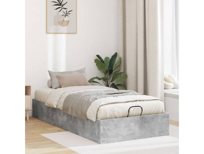 Metallfrei Holzspanplatte Gaslift Ottoman Bettgestell Grau 100 x 200 cm Ottoman Bettgestell Beton Grau 100x200 cm Holzwerkstoff mit Gaslift Stauraum Bettrahmen Klappbar Modern
