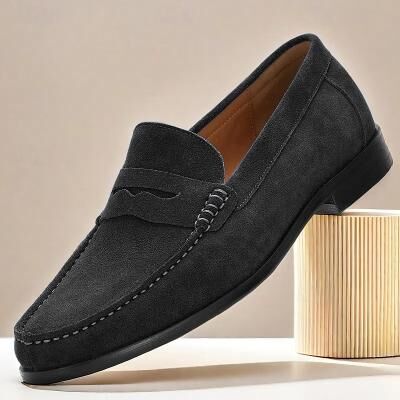 LightInthebox Men's Premium Cowhide Blue Suede Moccasins, Sleek Comfort Design for Casual and Business Casual Wear