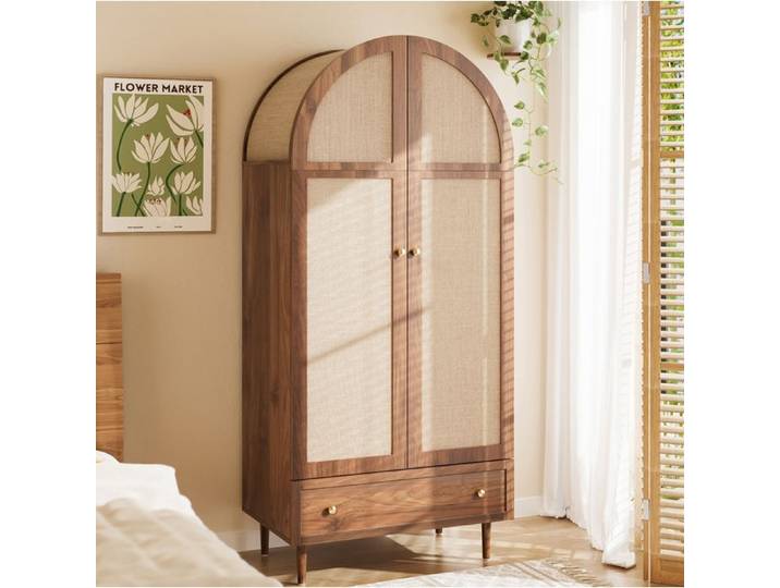HOMVRA Armoire de Chambre 79x50x175 cm Penderie avec 2 Portes et 1 Tiroir Couleur de Bois