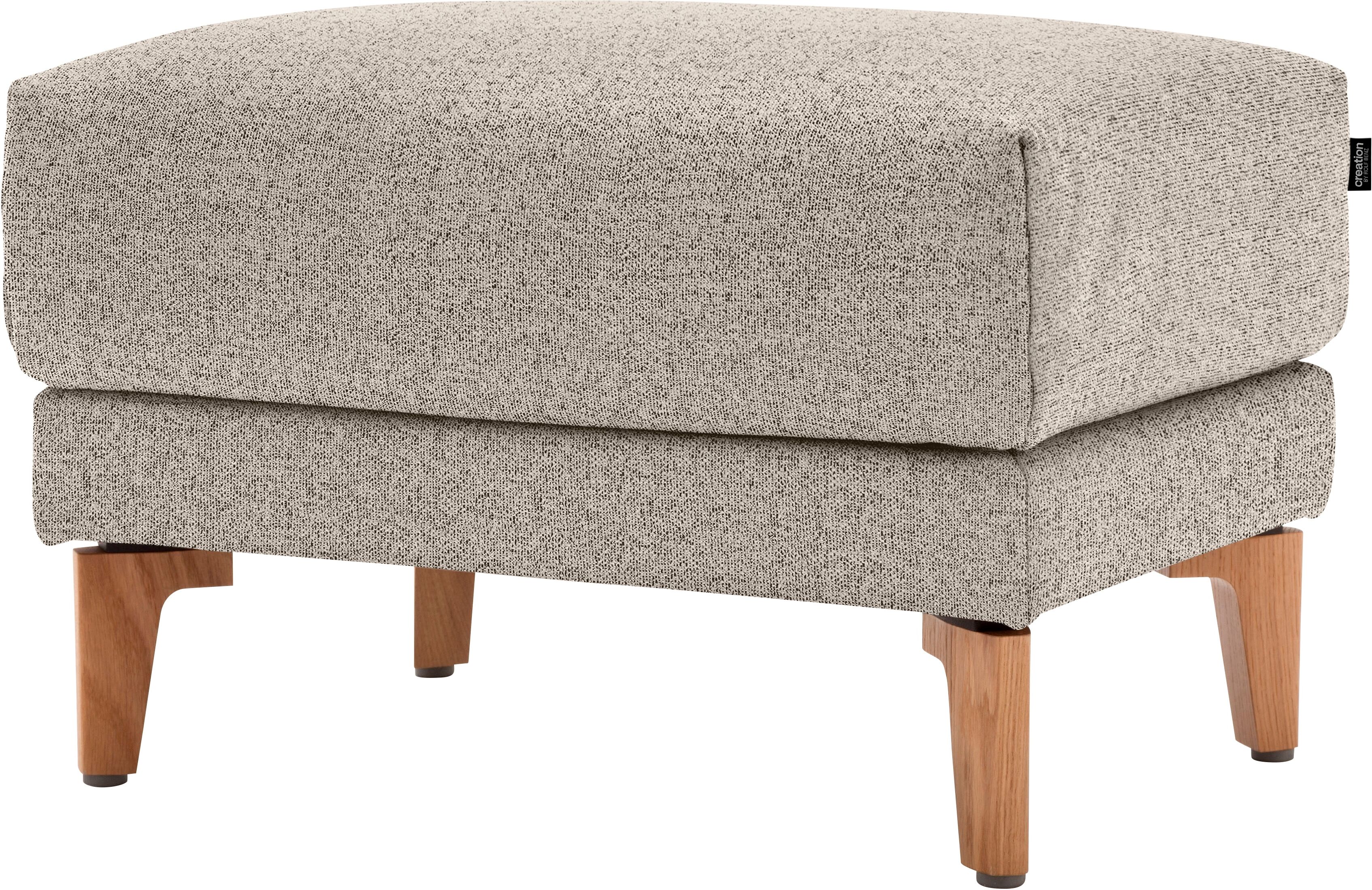 Hocker "CR.450", bunt (graubeige, natur 044, 20), B:63cm H:45cm T:48cm, Chenille COCO (72% Polyester 15% Baumwolle 13% Polyacryl), CREATION BY ROLF BENZ, Hocker, Hocker, Füsse aus Massivholz graubeige, natur 044, 20 B/H/T: 63cm x 45cm x 48cm, Chenille COC