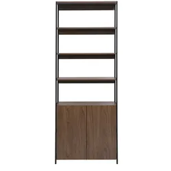 Bücherregal mit Stauraum in dunkler Walnussholz-Finish und schwarzem Metall L80 cm MAXENCE