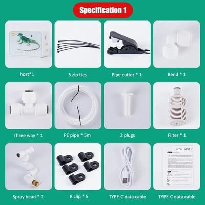 Useful Little Things WiFi Smart Reptile Fogger Spray System Intelligent Terrarium Humidifier With Automatic Mist Sprinkler Kit 16.4 Ft 2 Sprayers