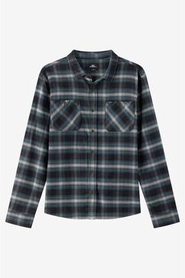 O'Neill s Coastline Flannel Long Sleeve Shirt in Black, Size Small, Spandex