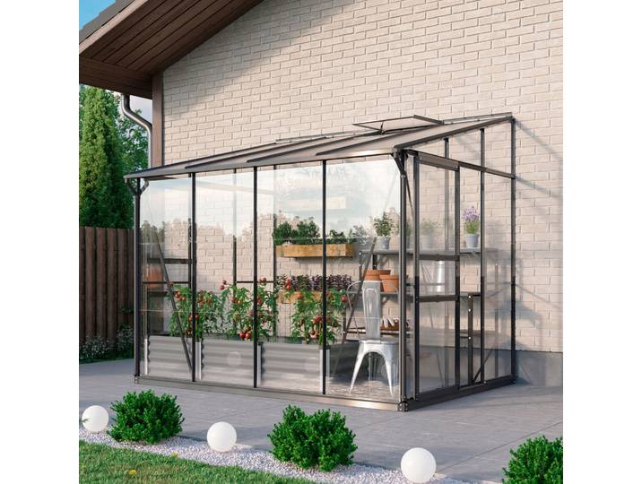 Anlehngewächshaus VITAVIA Osiris 5200 , schwarz, B:190cm T:254cm, Gewächshäuser, Anlehngewächshaus