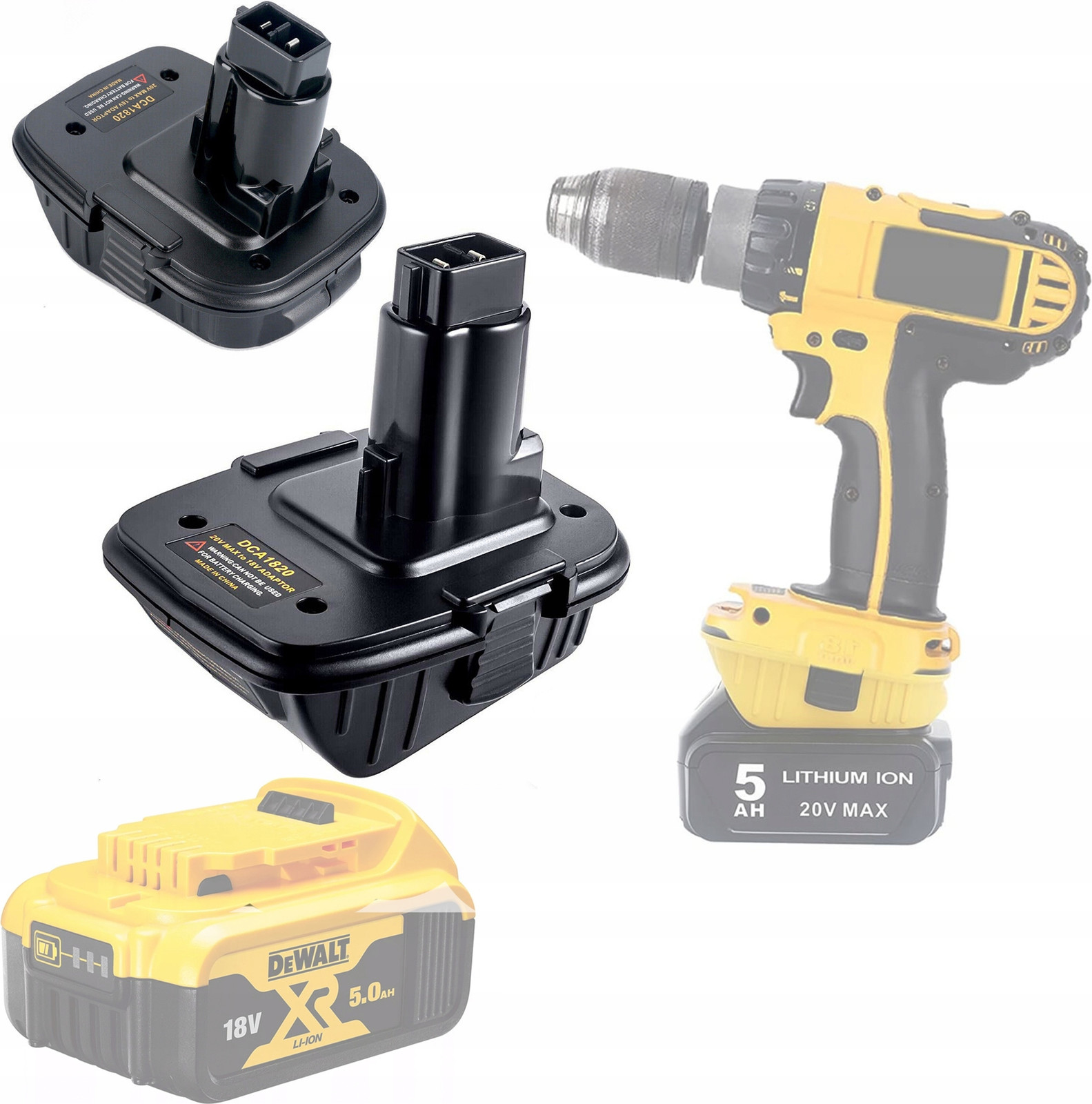 ROSFIX Adapter Vervanging DCA1820 - Batterijadapter 20V Li-ion 2,0-6,0Ah compatibel met Dewalt DCB200 DCB201 DCB203 DCB204 DCB205 DCB206