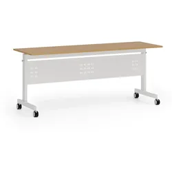 Mobiler Schreibtisch PRIMO MOBI, 180x60 cm, weißes Metallgestell, Buche