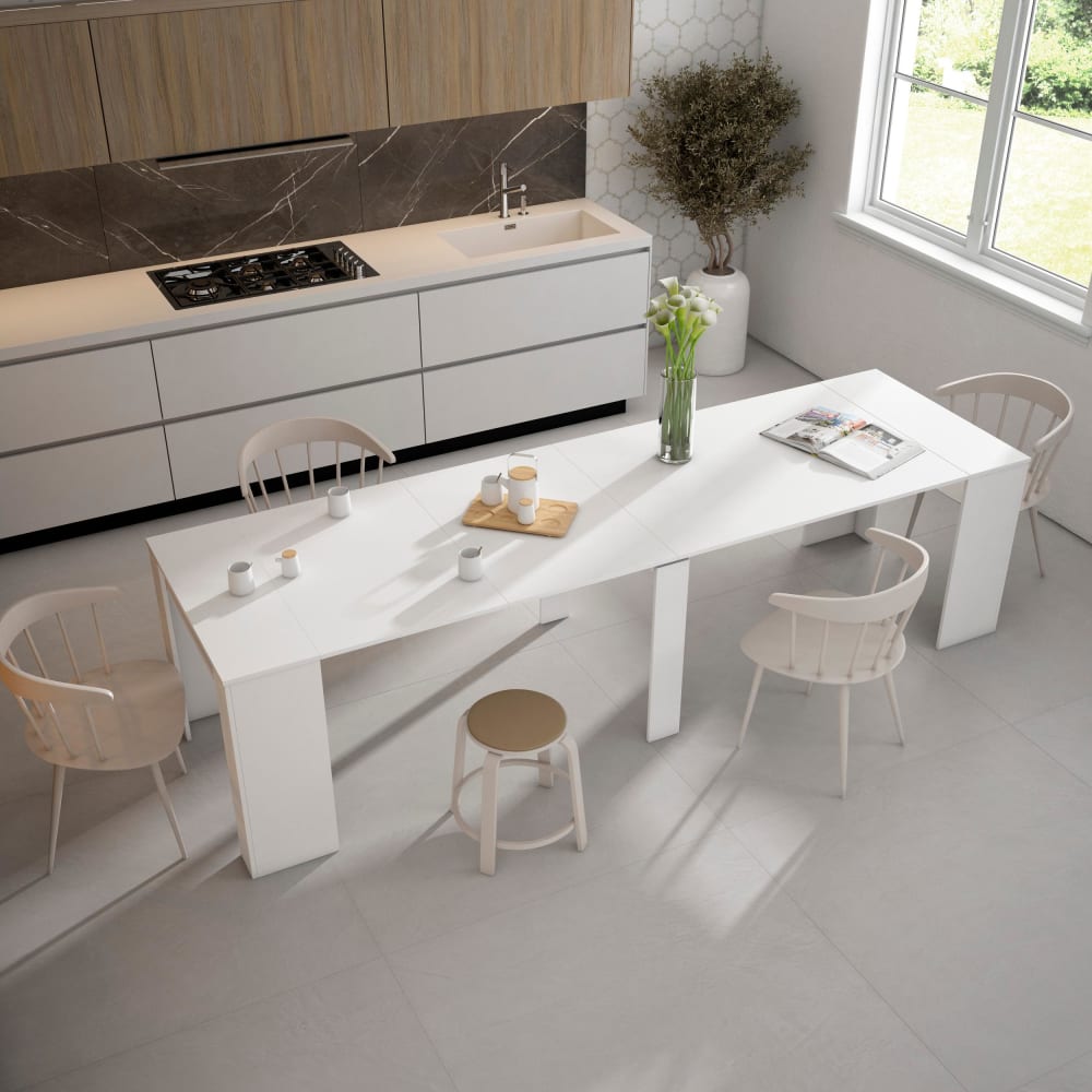 Skraut home Table auxiliaire extensible effet bois blanc 302x90x77cm Blanc 302x77x58cm