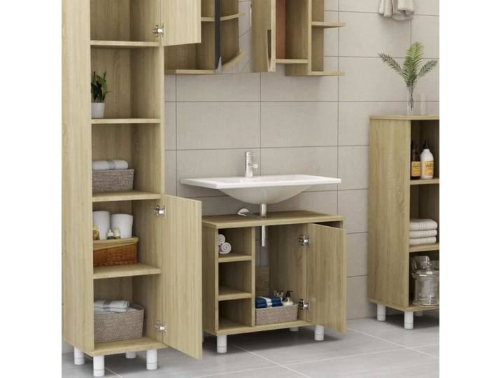 Armoire de salle de bain - OMABETA - Chêne sonoma - 60x32x53 5 cm - Aggloméré - Montage facile