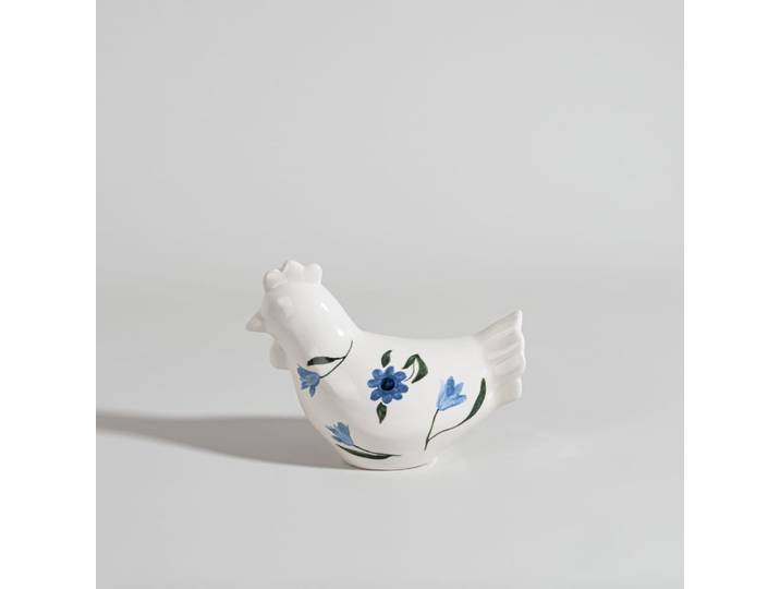 Weiße und blaue Steingutfigur, H 14 cm