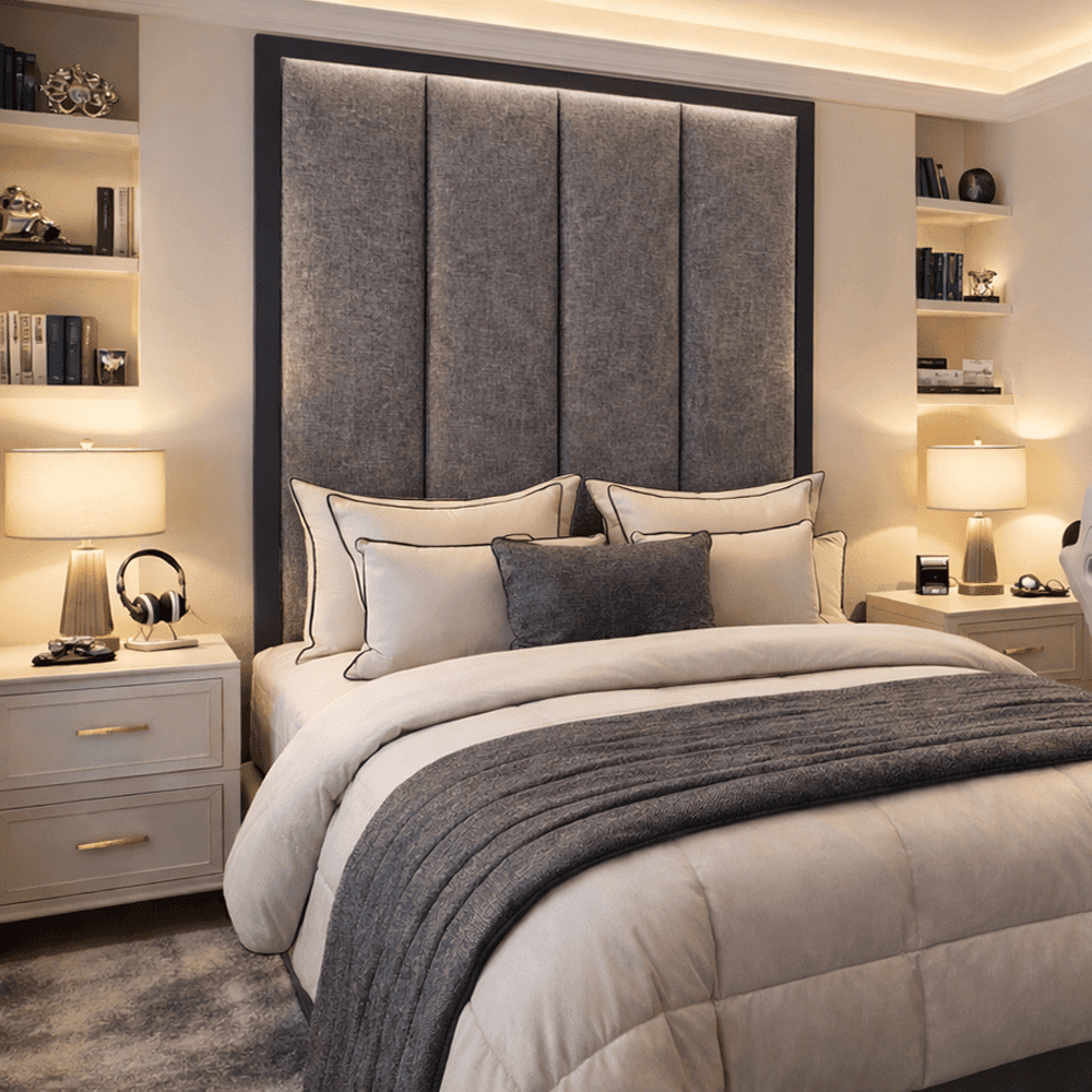 Harrington Graphite Woven Channelled Headboard with Petrol Frame, Emperor