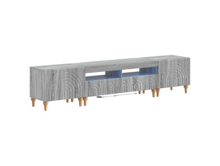 GKHPYURE TV-Schrank mit LED, 3 Stück, Sonoma, grau, Holz, technisch Feuchtigkeitsbeständig, großer Stauraum, moderner Stil, 90° drehbare Scharniertür, Gewicht 33,51 kg