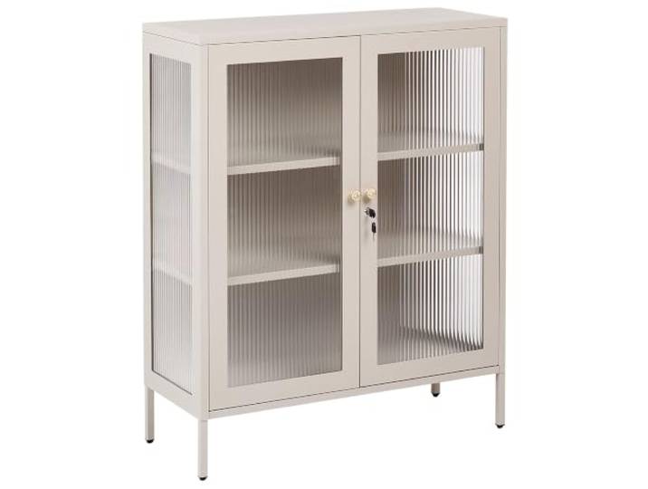 Beliani Vitrine Stahl beige mit verstellbaren Einlegeböden Glastüren 110 cm hoch Mid-Century modern Harlyn