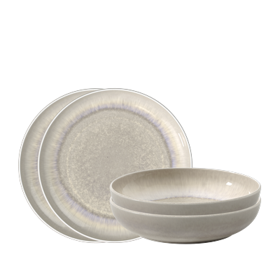 Geschirr-Set "Perlemor Tafelset", beige, 4, Porzellan, LIKE. BY VILLEROY & BOCH, Geschirr-Sets, Geschirr-Set, Effektglasur im handmade Pottery Look