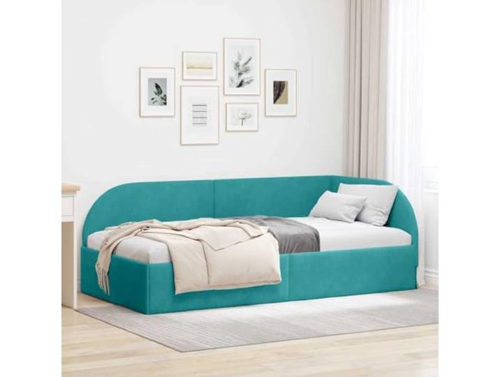 RJPLMFV Bettgestell, Eckbett, Türkis, 90 x 190 cm, Velours Langlebiges Sperrholz, Kopfteil wendbar, Lamellen inklusive, einfache chemische Reinigung
