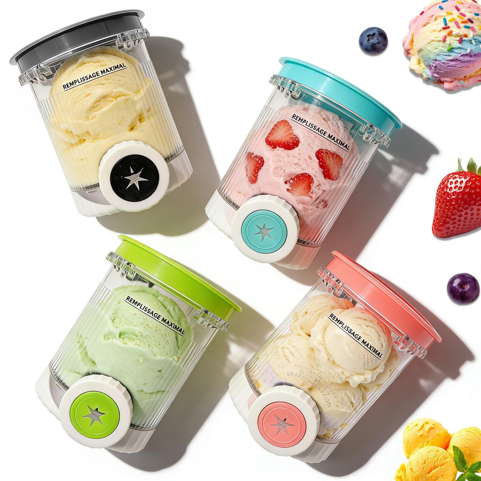 Selius 4 stuks ijsmachine containers, 480 ml, BPA-vrij en vaatwasmachinebestendig