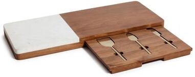 Zodax Marble & Mango Wood Charcuterie Board with Cheese Knife Set