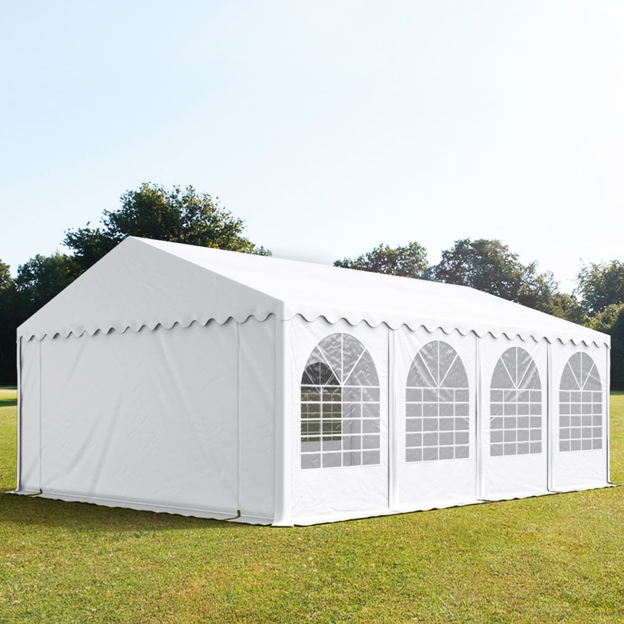 TOOLPORT 5x8m Partyzelt, PVC-Plane, weiß, mit Bodenrahmen - (7842)