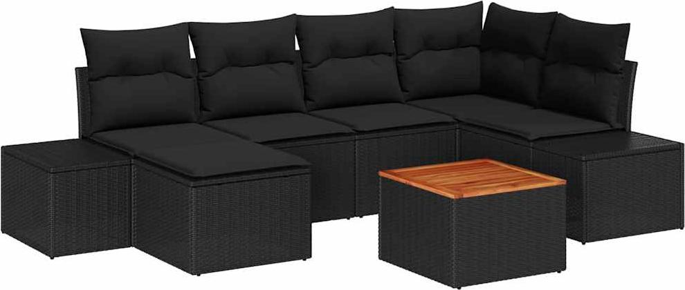 Garten-Sofa-Set 7 pcs Schwarz