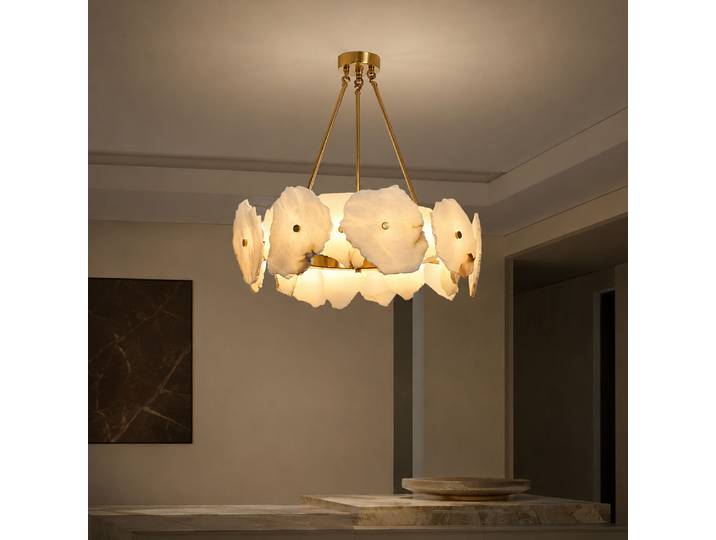 Lustre LED en marbre blanc, salle à manger, salon, îlot de cuisine, luminaire suspendu rond en albâtre nordique, décoration intérieure