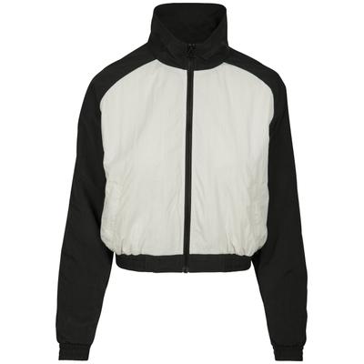Langmantel URBAN CLASSICS "Urban Classics Damen Ladies Short Raglan Crinkle Batwing Jacket", Damen, Gr. S, schwarz-weiß (blk, wht), 100% Polyamid, Mäntel