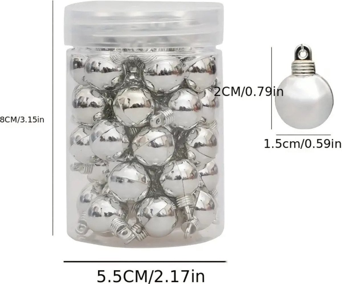 Livano Mini Kerstballenset - Zilver - 48 stuks - Plastic kerstversiering