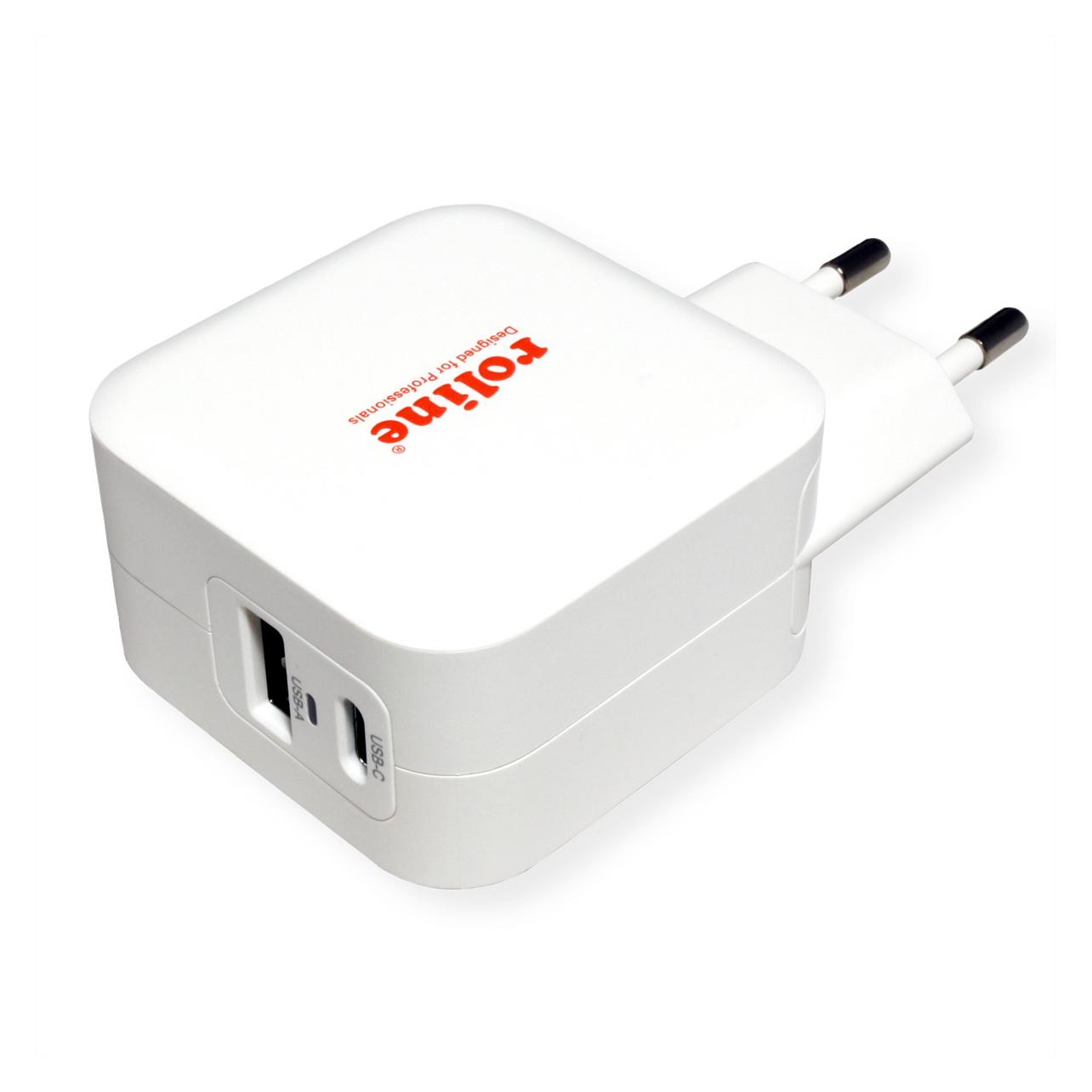 Roline USB Ladegerät 38W 1xUSB C PD+ 1xUSB-A QC GaN (38 W, 2 Ports) (19.11.1054)