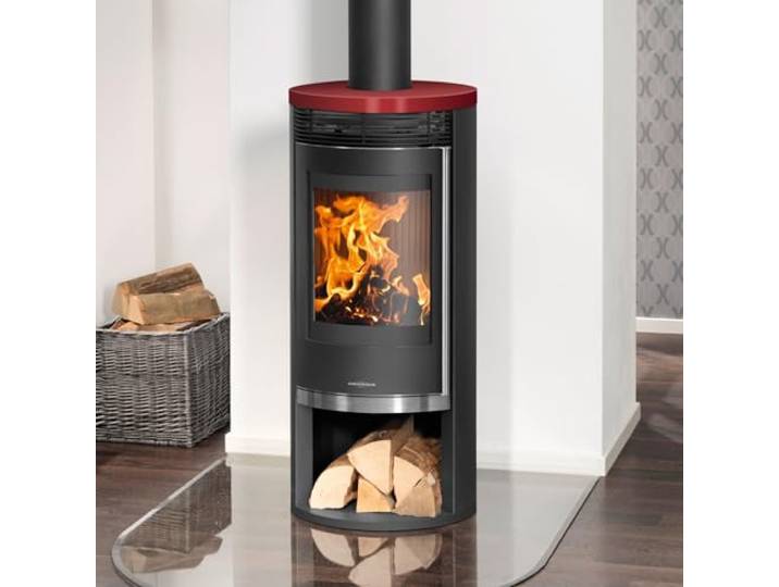 Oranier 5793 37 Rota 2.0 Kaminofen Stahl Schwarz mit Abdeckplatte Keramik Bordeauxrot/A+