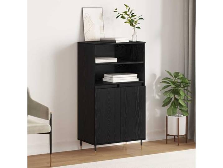 RJPLMFV Oberer Schrank, 60 x 36 x 110 cm, Holz, Schwarz Tür bündig, verstellbare Regale, minimalistisches Design, Montage für 2 Personen