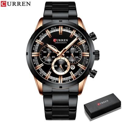 Uplifted Finds Curren Stainless Steel Chronograph Quartz Watch For Men With Water Resistant Design black Box