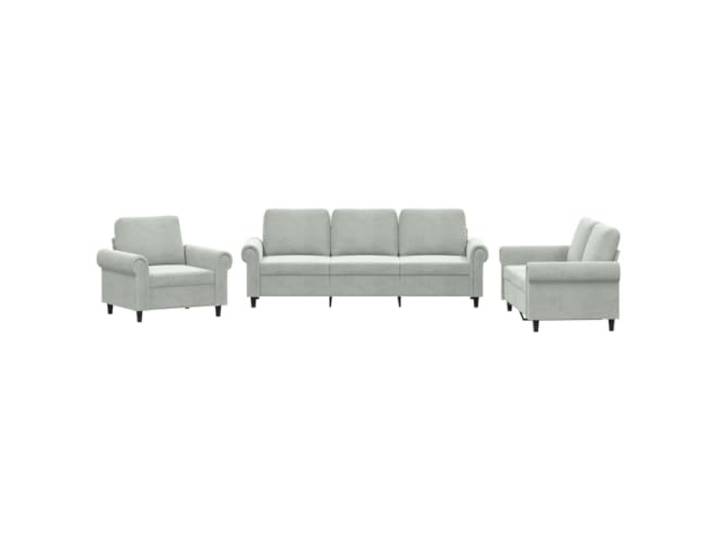 KUTYWEXFM 3-Tlg. Sofagarnitur mit Kissen Hellgrau Samt Couch Set Moderne Polstergarnitur aus leichtem Samtstoff mit dicker Schaumstoffpolsterung für Ihr Wohnzimmer oder Loungebereich.