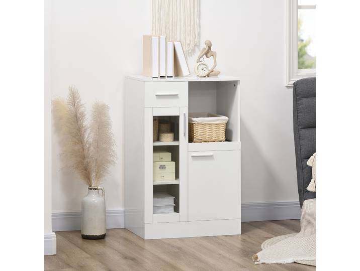 HOMCOM Buffet Moderne Bois Verre 60x40x95cm Blanc