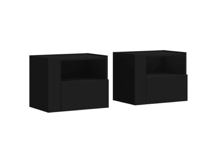 GHVBNMF Wand-Nachttisch 2er Set Schwarz 45x30x35 cm Holzwerkstoff Platzsparende Nachttische zur Wandmontage für Schlafzimmer und Wohnzimmer, mit Schublade und variablen Blenden.