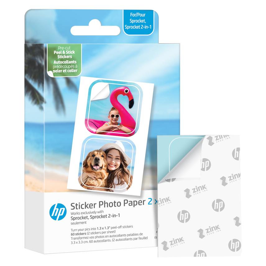 HP Zink-Papier Sprocket Luna 30er-Pack 2x3 Vorgefertigte 1,3x1,3 Aufkleber (HPIZ2X330C) (200 g/m², 5,1 x 7,6 cm, 30 Stk.) (HPIZ2X330C)