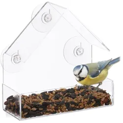 Relaxdays Fenster-Vogelfutterhaus Transparent