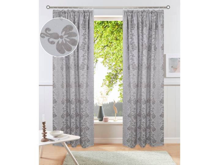 Verdunkelungsvorhang GOODPRODUCT Mannfred, 1 Stück, Kräuselband, Blickdicht, barockem Muster , grau, B:130cm H:225cm, Polyester, Gardinen, Verdunkelungsvorhang, Blickdicht, barockem Muster, Pflegeleicht, Kräuselband- Aufhängung