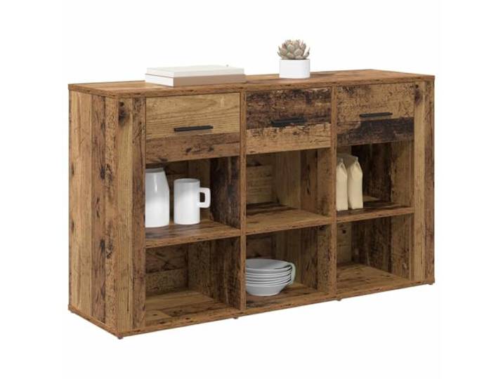 KTHLBRH Anrichte Altholz 100 x 30 x 59,5 cm Holz mehrschichtig Mit Schublade, elegantes rustikales Design, natürliche Oberfläche, mattschwarze Details, pflegeleicht