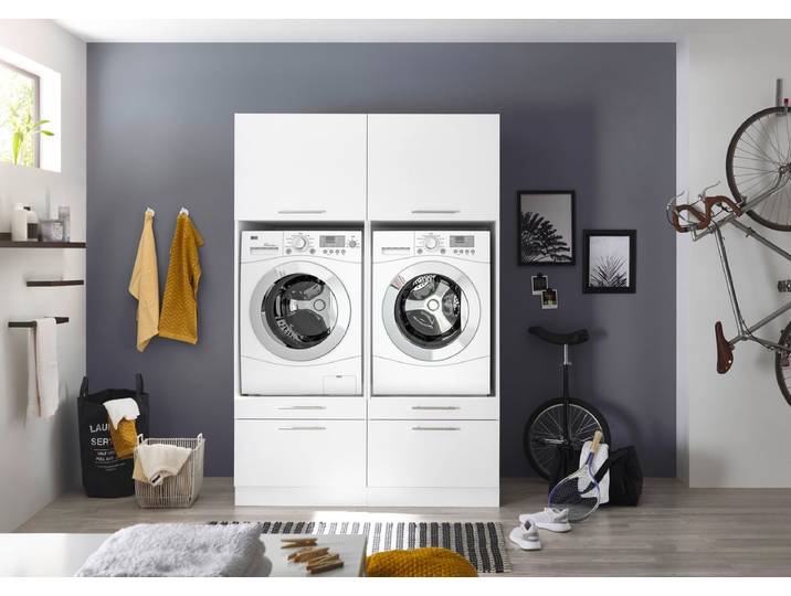 Wasmachine kast - Wasmachinekast met verhoger - Duo wasmachine meubel - Wasmachine en droger ombouw meubel - Wit