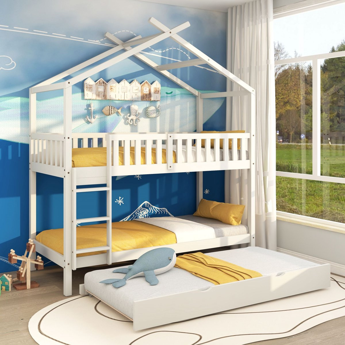 Sweiko Huisbed Kinderbed en Jeugdbed, Wit, 90 x 200 cm