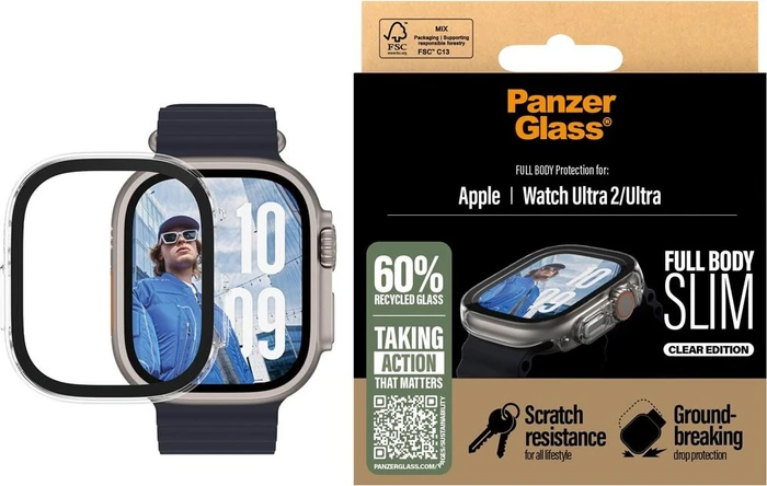 PanzerGlass Apple Watch Ultra 2/Ultra dünn transparent mit Schutzglas