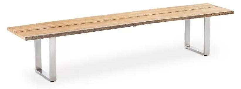 Gartenbank Solido 220x45 Sitzfläche Teakholz Baumkante Profilkufe Edelstahl