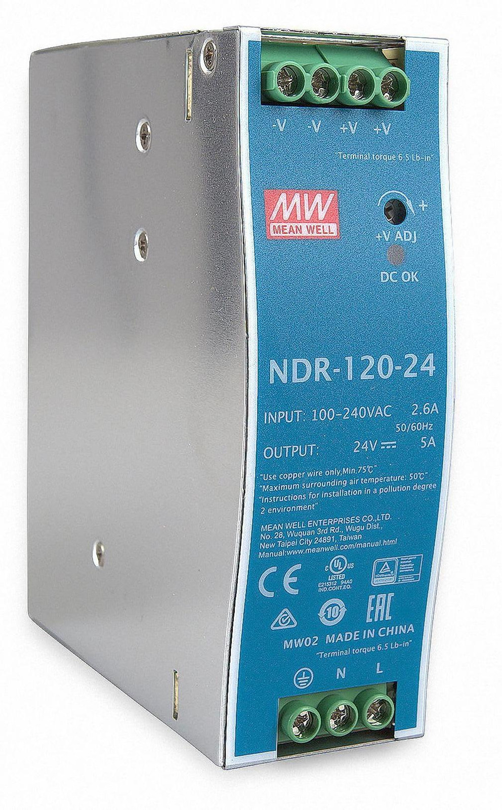 Selius DIN-rail voeding 120W 24V 5A met universele ingang