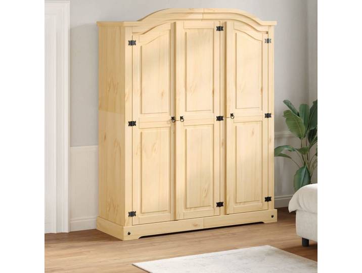 furnicato Kleiderschrank Massivholz 151,5 x 52 x 186 cm Metallgriff Kleiderschrank mit viel Stauraum für dein Schlafzimmer