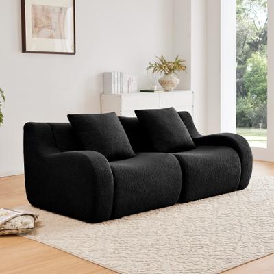 Loedds 82.7-inch 2-Seat Teddy Fabric Sofa with Curved Arms and High-Density Foam for Living Room, Black