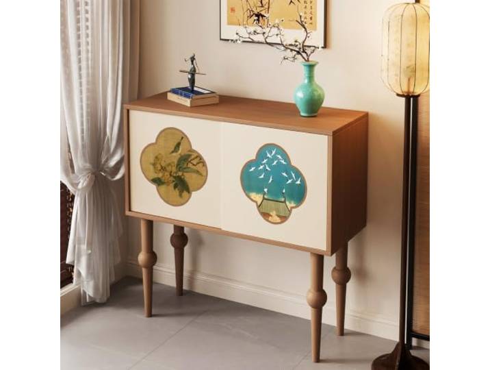 Moderner Eingangstisch, Konsolentisch Mit Schiebetüren Und Stauraum Große Ablagefläche, schlankes wandnahes Design, Retro-Muster, für Flur und Wohnzimmer(A,39.4*7.8in)