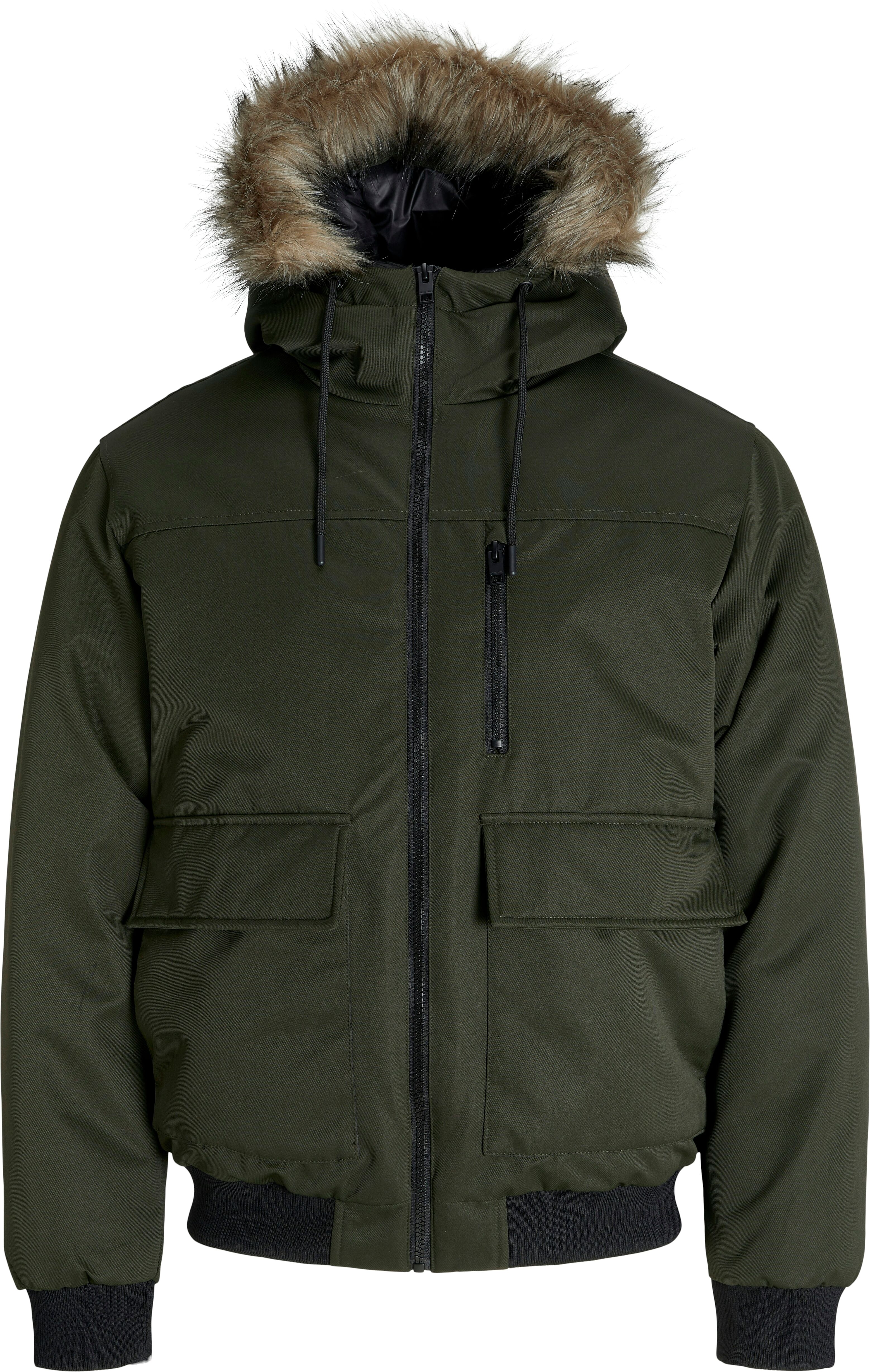 Bomberjacke JACK & JONES "JJCHARLIE DETACHABLE FAUX FUR BOMBER", Herren, Gr. L, grün (rosin), Web, Obermaterial: 100% Polyester, unifarben, regular fit, Jacken Bomberjacke rosin L