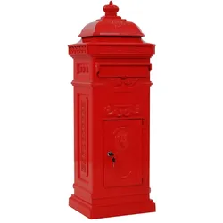 DELUKE Säulenbriefkasten DESA Aluminium Vintage-Stil Rostfrei Rot | Postkasten Nachrichtenkasten für Briefe und Zeitungen